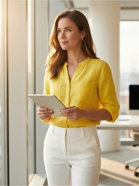 JM Collection Yellow Button Front Blouse Size 14 Buy 1 at reg  2  item 6$